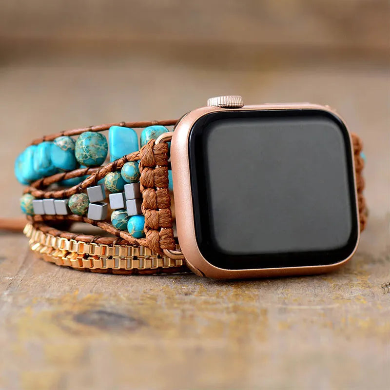 Boho Beaded Rope Bracelet with Natural Stone Apple Watch Band (Vegan)