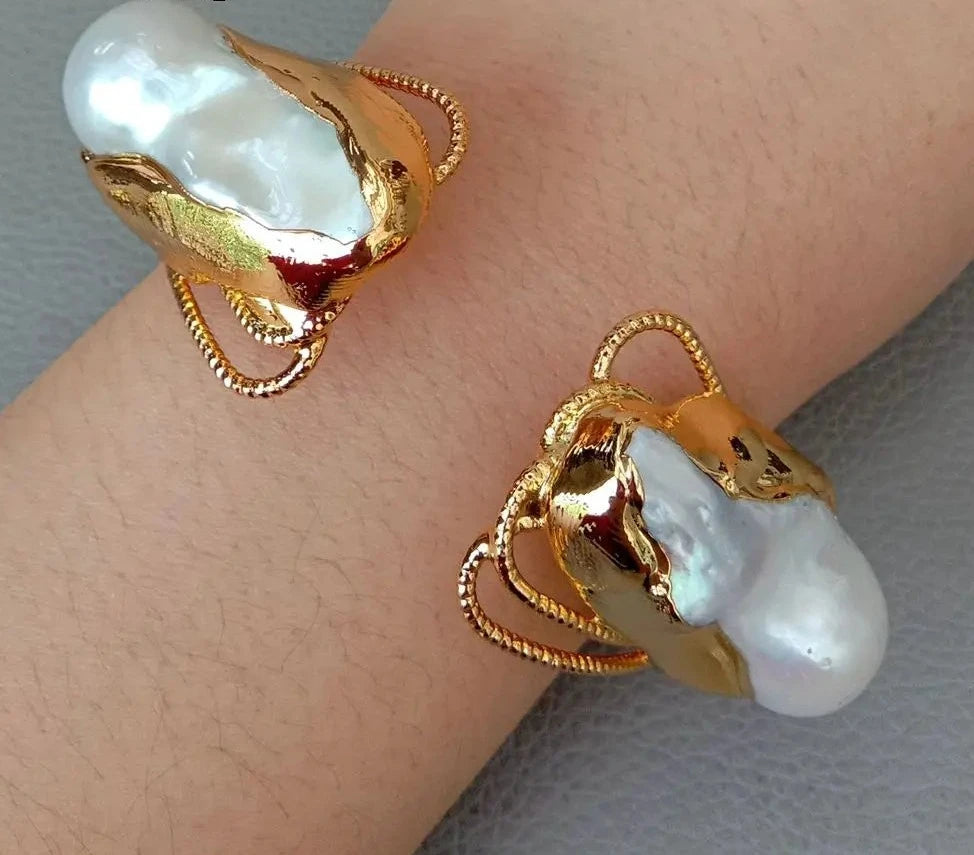 Cultured White Keshi Pearl Bangle Women's Bracelet