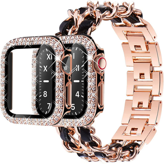 Ultra Luxury Apple Watch Band and Case - Chain Link Band and Bling Case