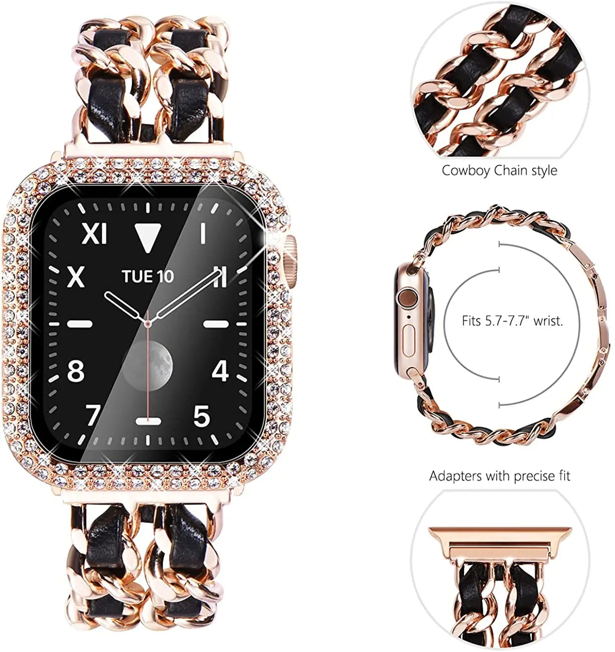 Ultra Luxury Apple Watch Band and Case - Chain Link Band and Bling Case