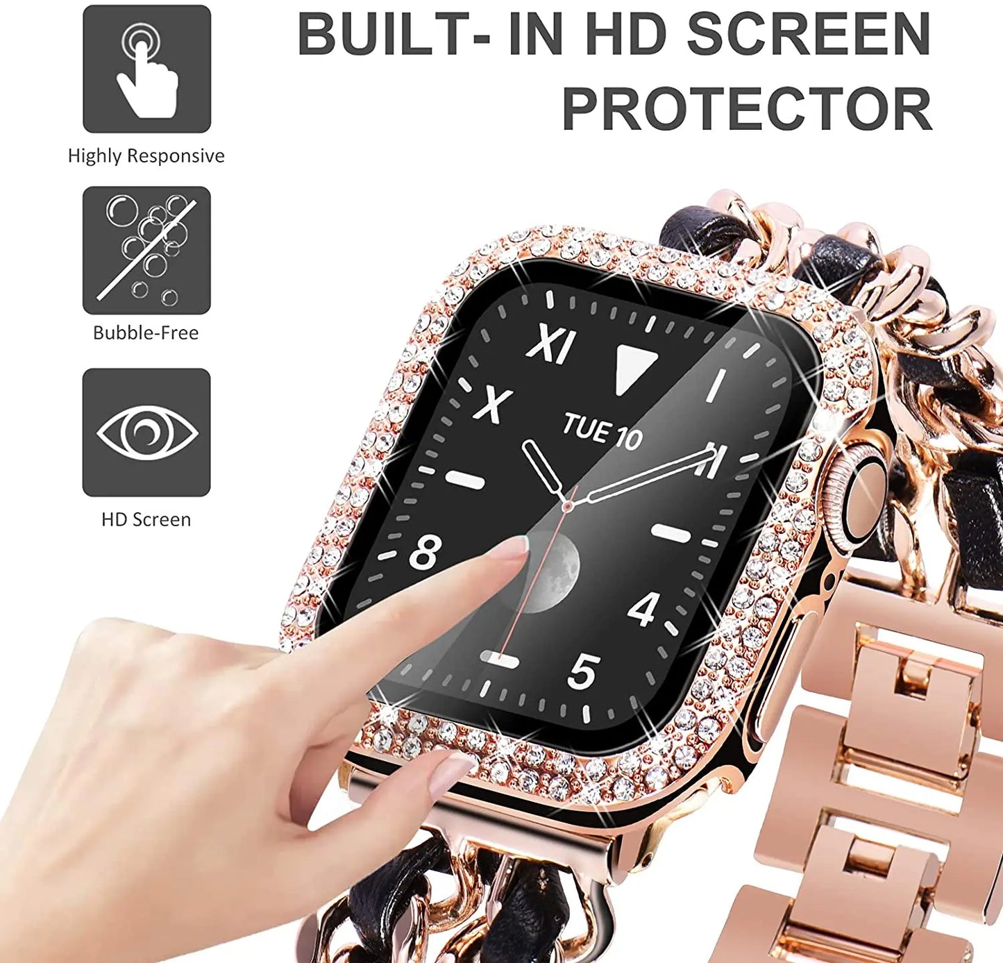 Ultra Luxury Apple Watch Band and Case - Chain Link Band and Bling Case