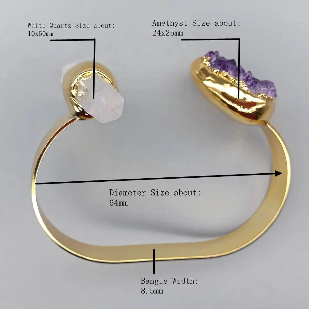 Natural Amethsyts Druzy White Quartz (Gold Color) Bangle Women's Bracelet