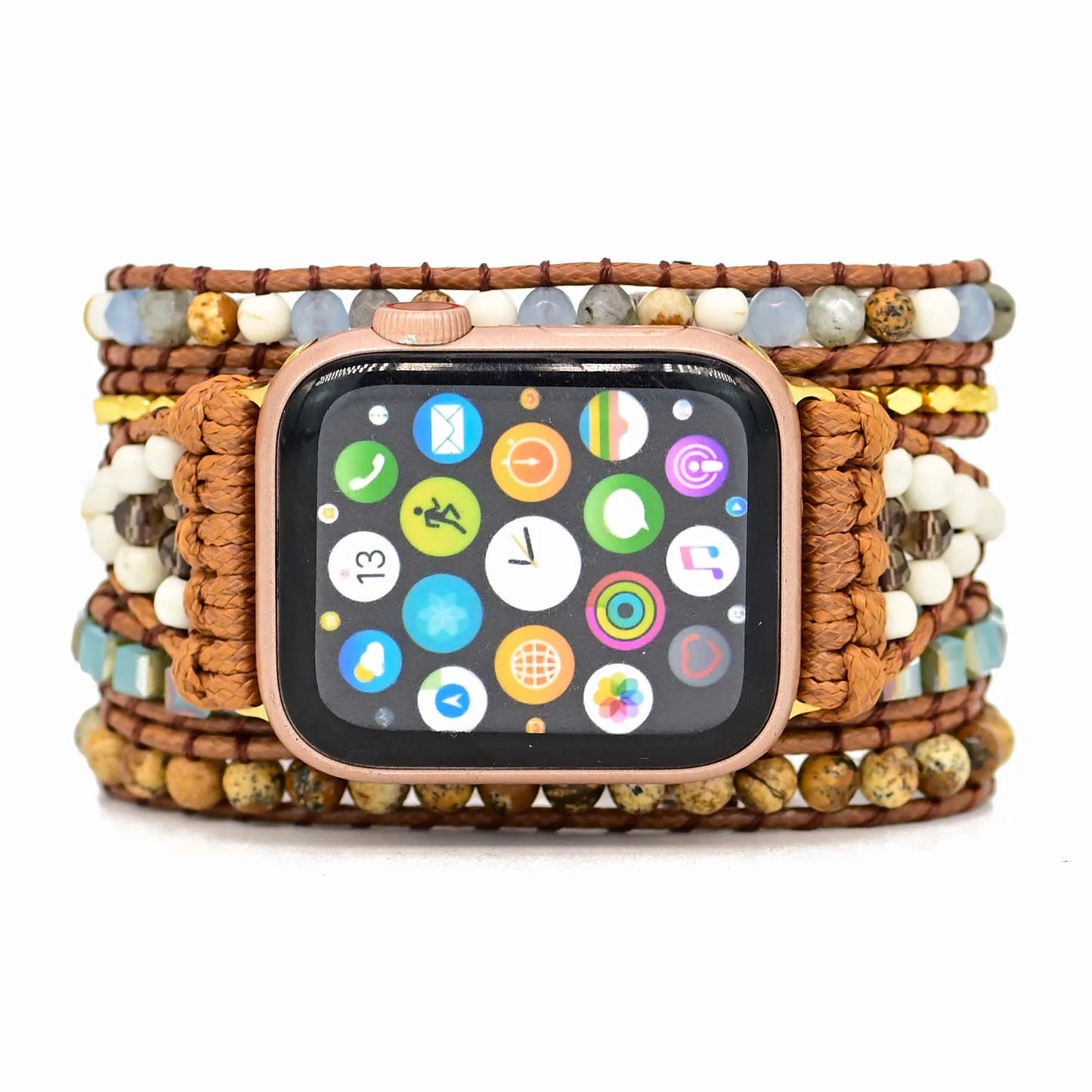 Bohemian Natural Stone Apple Watch Band - Healing Crystal Handwoven Boho