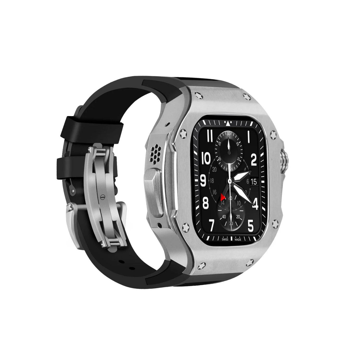 Stainless Steel Case With Rubber Band Mod Kit for Apple Watch (Hublot Style)