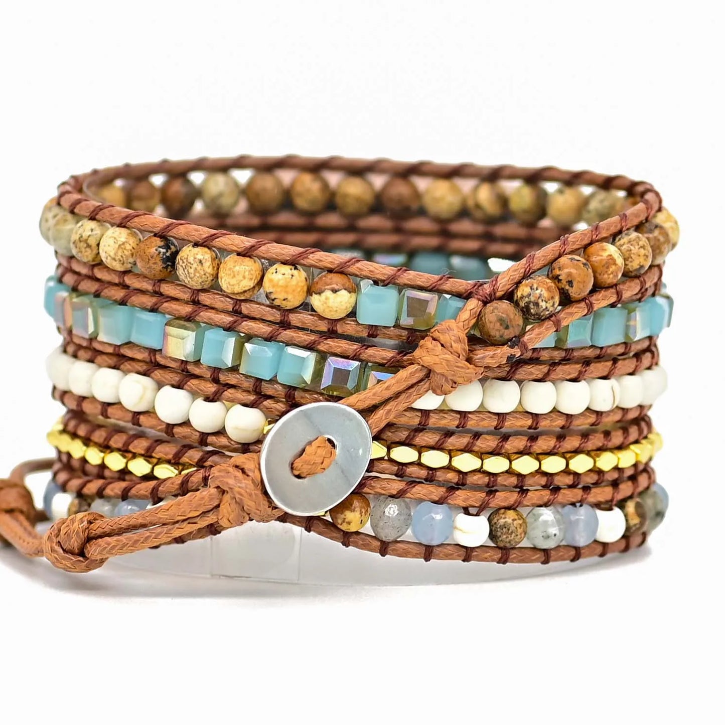 Bohemian Natural Stone Apple Watch Band - Healing Crystal Handwoven Boho