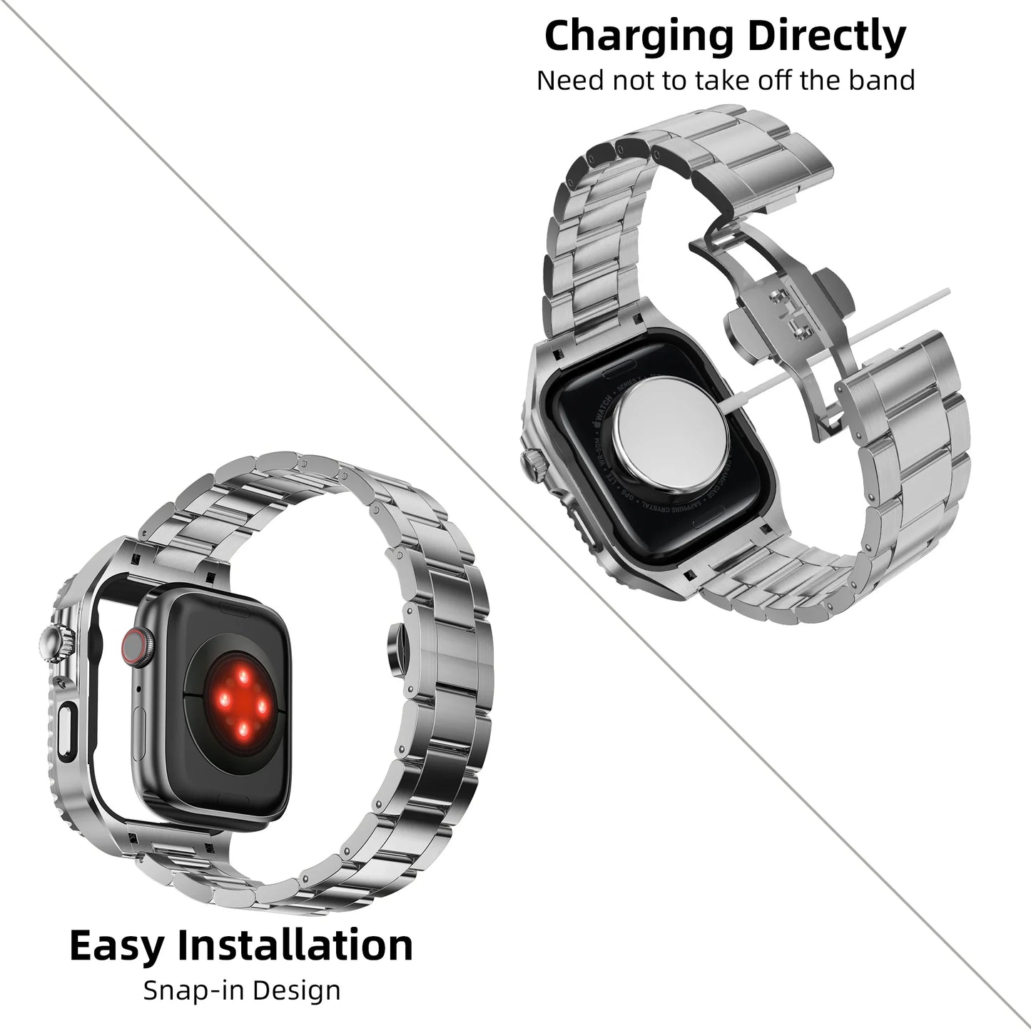 Luxury Stainless Steel Case Mod Kit For Apple Watch With Rubber & Metal Strap