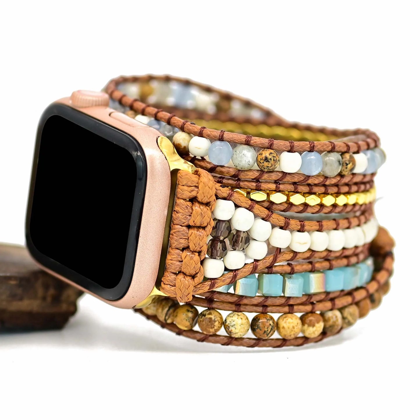 Bohemian Natural Stone Apple Watch Band - Healing Crystal Handwoven Boho