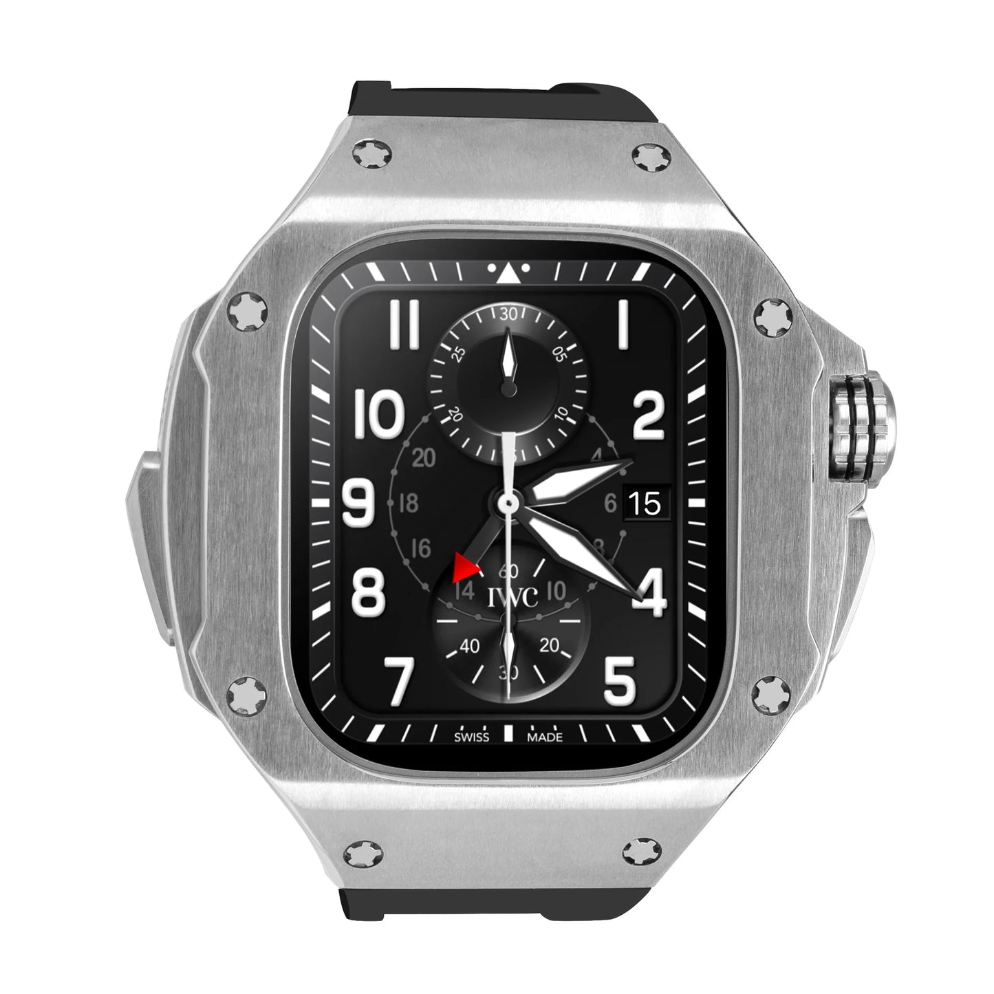 Stainless Steel Case With Rubber Band Mod Kit for Apple Watch (Hublot Style)