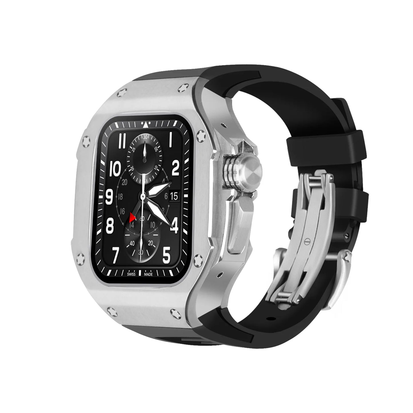 Stainless Steel Case With Rubber Band Mod Kit for Apple Watch (Hublot Style)