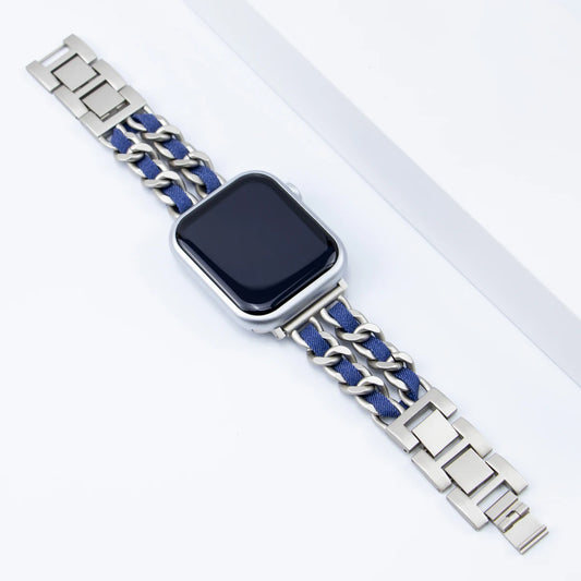 Women's Stainless Steel and Fabric Strap Apple Watch Band
