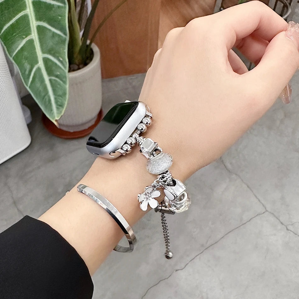 Woman's Stainless Steel Charm Bracelet Apple Watch Band