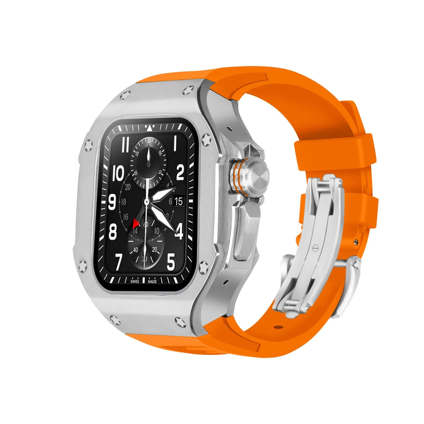 Stainless Steel Case With Rubber Band Mod Kit for Apple Watch (Hublot Style)