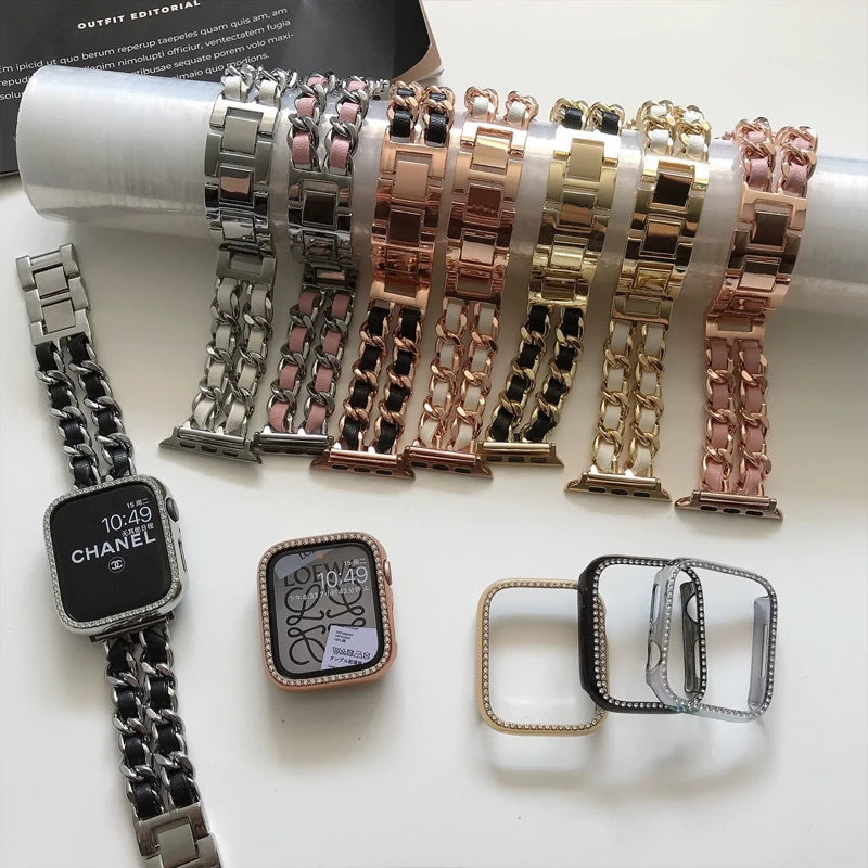 Luxury Metal Leather Strap Apple Watch Band