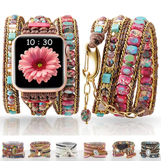 Boho Apple Watch Band Stack Bracelet - Rose Quartz Handspun