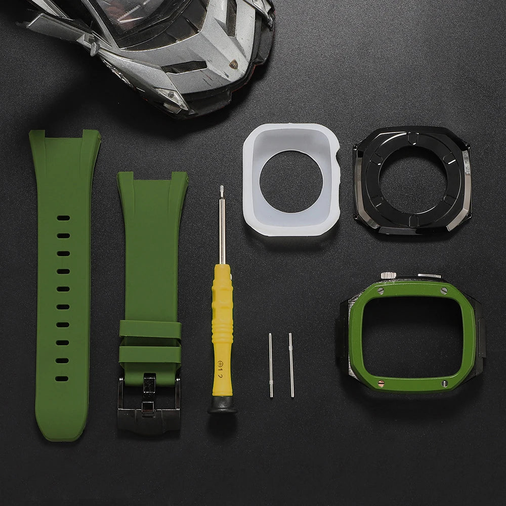 Metal Mod Kit Case with Silicone Sports Strap For Apple Watch